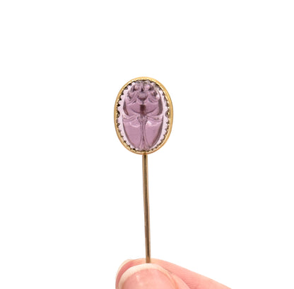 Egyptian Revival Glass Scarab Stick Pin in Gold