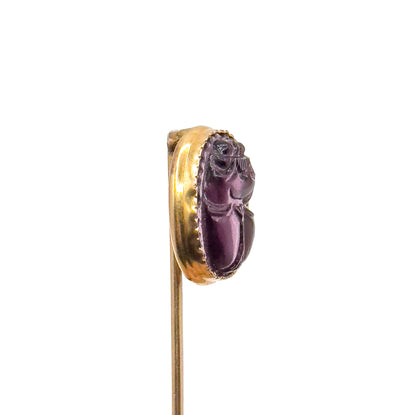 Egyptian Revival Glass Scarab Stick Pin in Gold