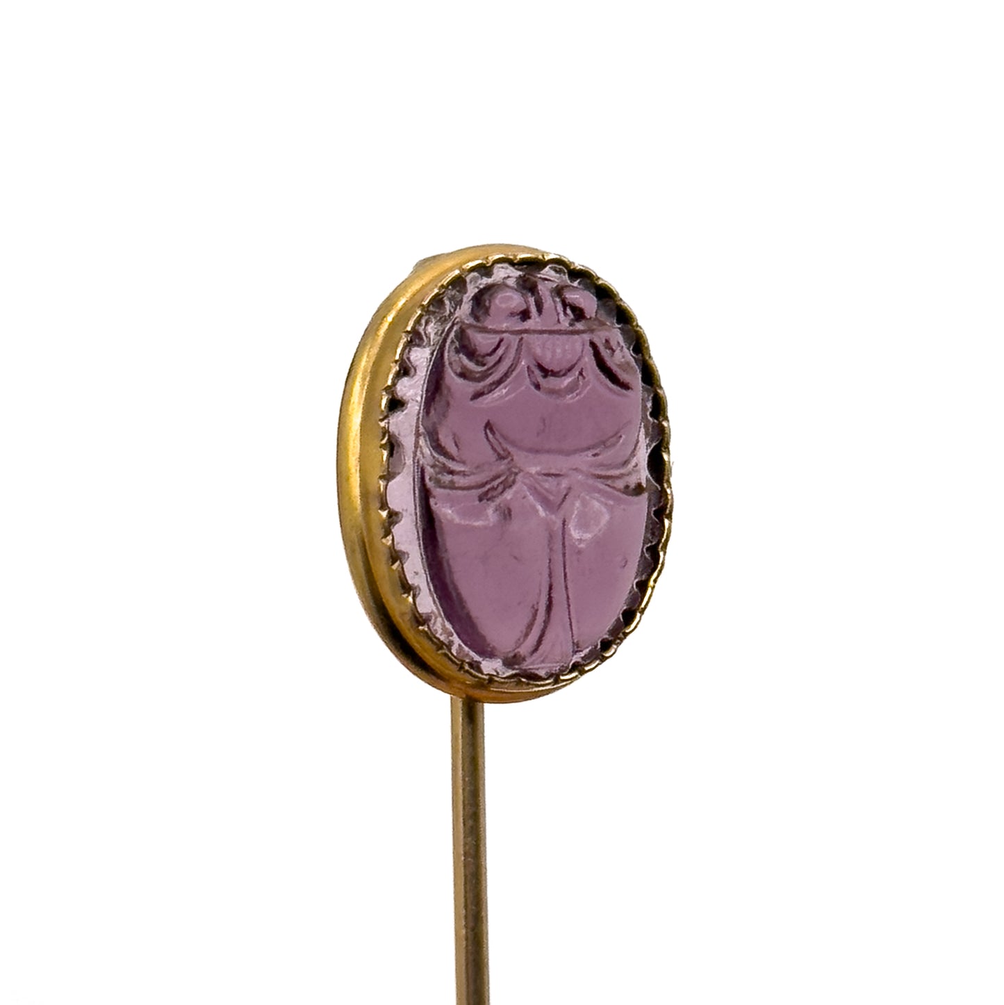 Egyptian Revival Glass Scarab Stick Pin in Gold