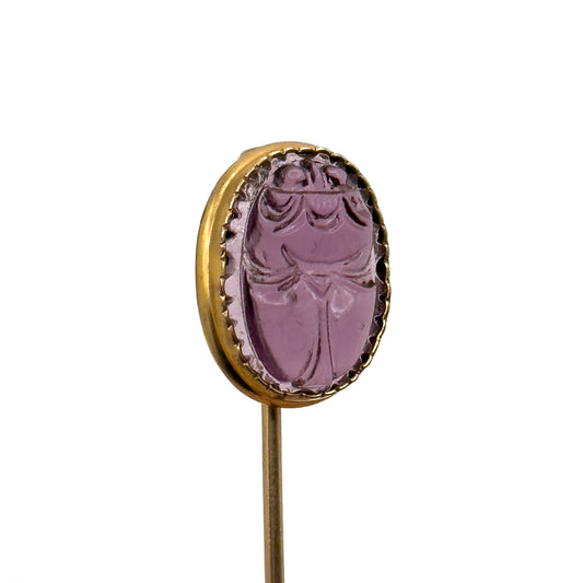 Egyptian Revival Glass Scarab Stick Pin in Gold