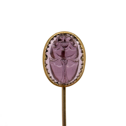 Egyptian Revival Glass Scarab Stick Pin in Gold