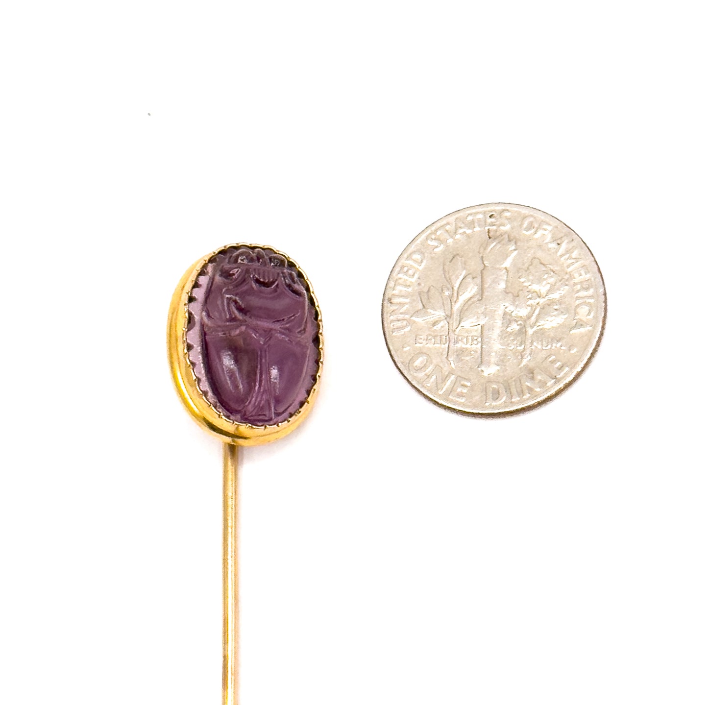 Egyptian Revival Glass Scarab Stick Pin in Gold