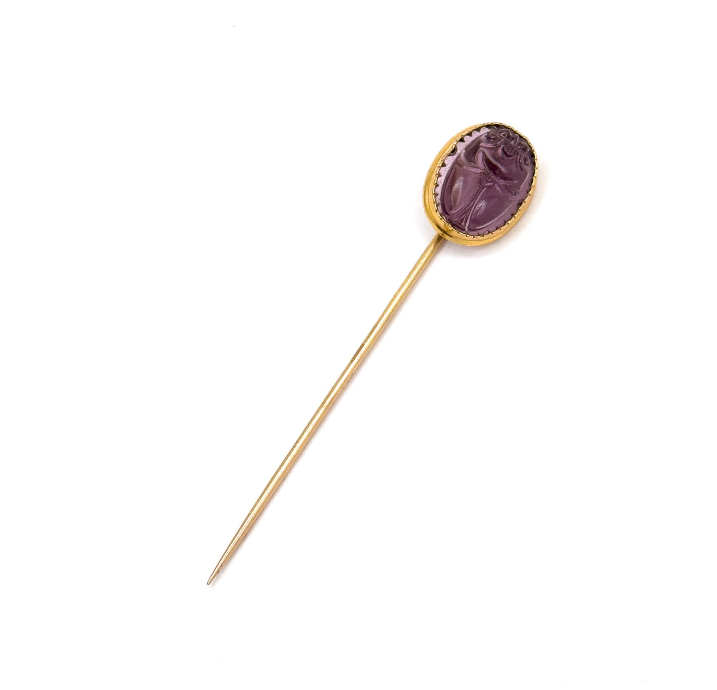 Egyptian Revival Glass Scarab Stick Pin in Gold