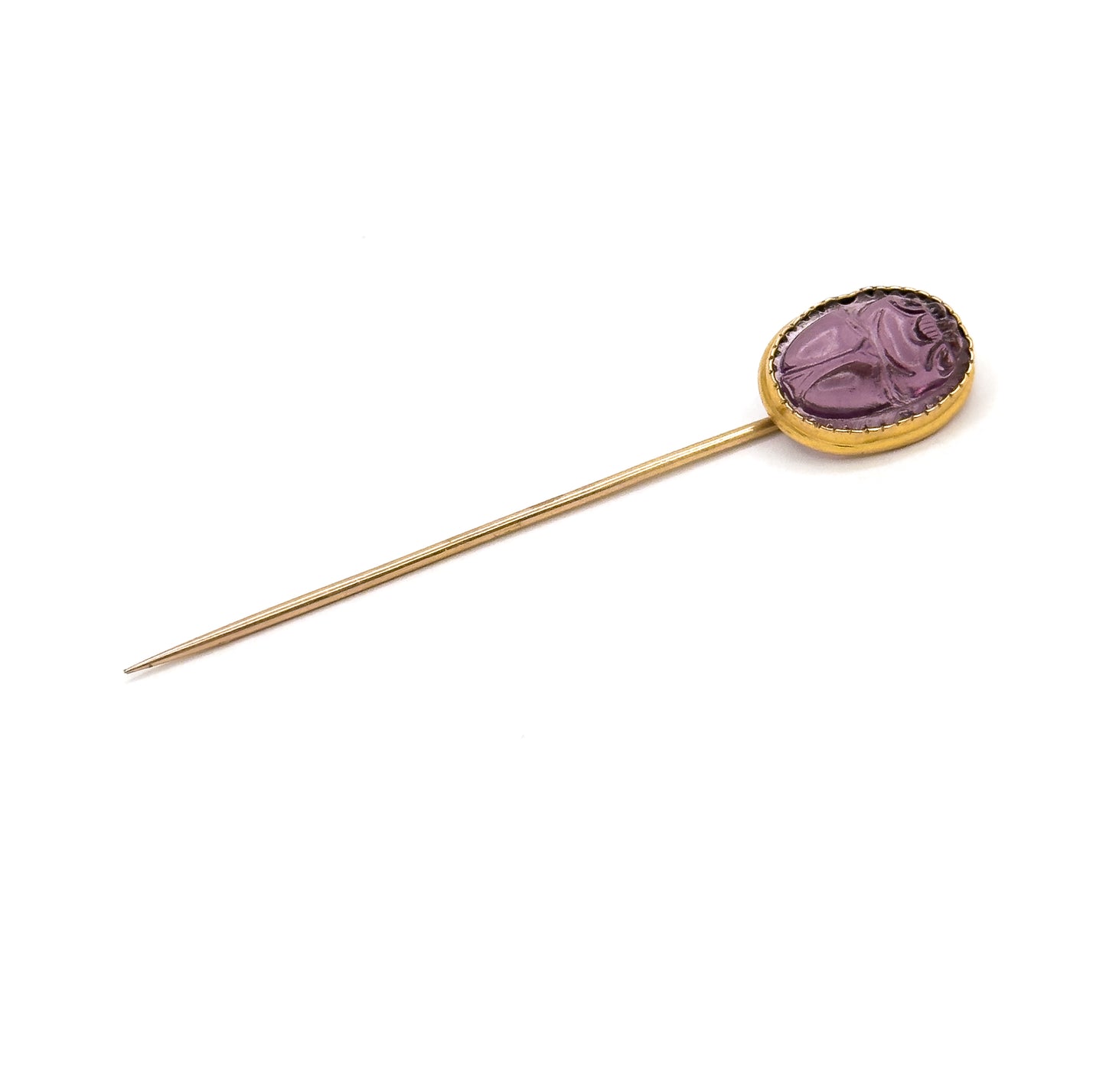 Egyptian Revival Glass Scarab Stick Pin in Gold