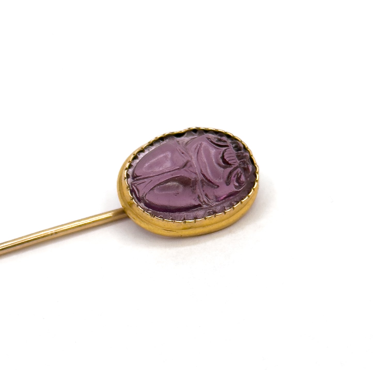 Egyptian Revival Glass Scarab Stick Pin in Gold