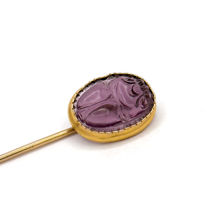 Egyptian Revival Glass Scarab Stick Pin in Gold