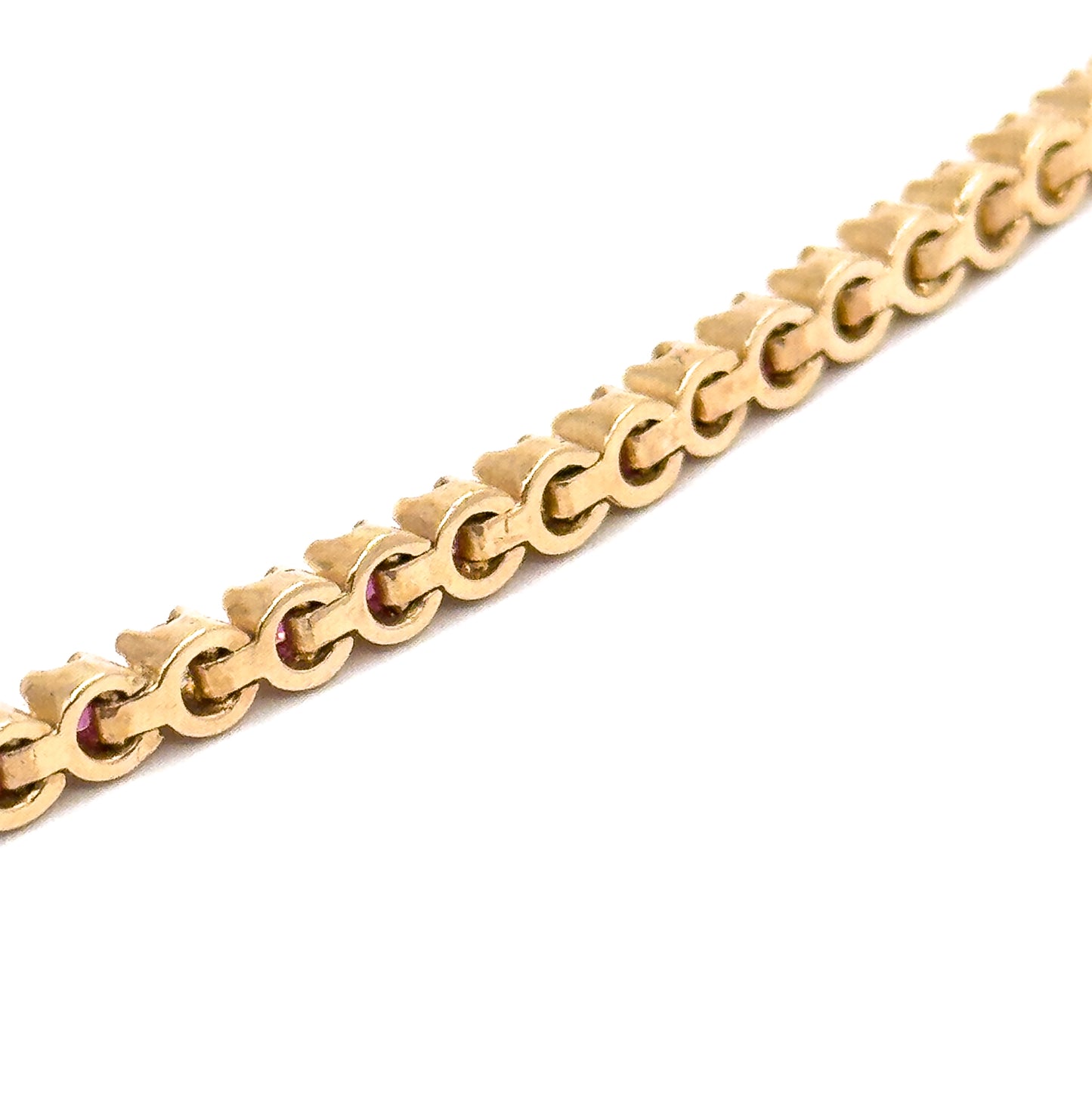 Vintage Tennis Bracelet w Ruby & Diamond in 14K Yellow Gold