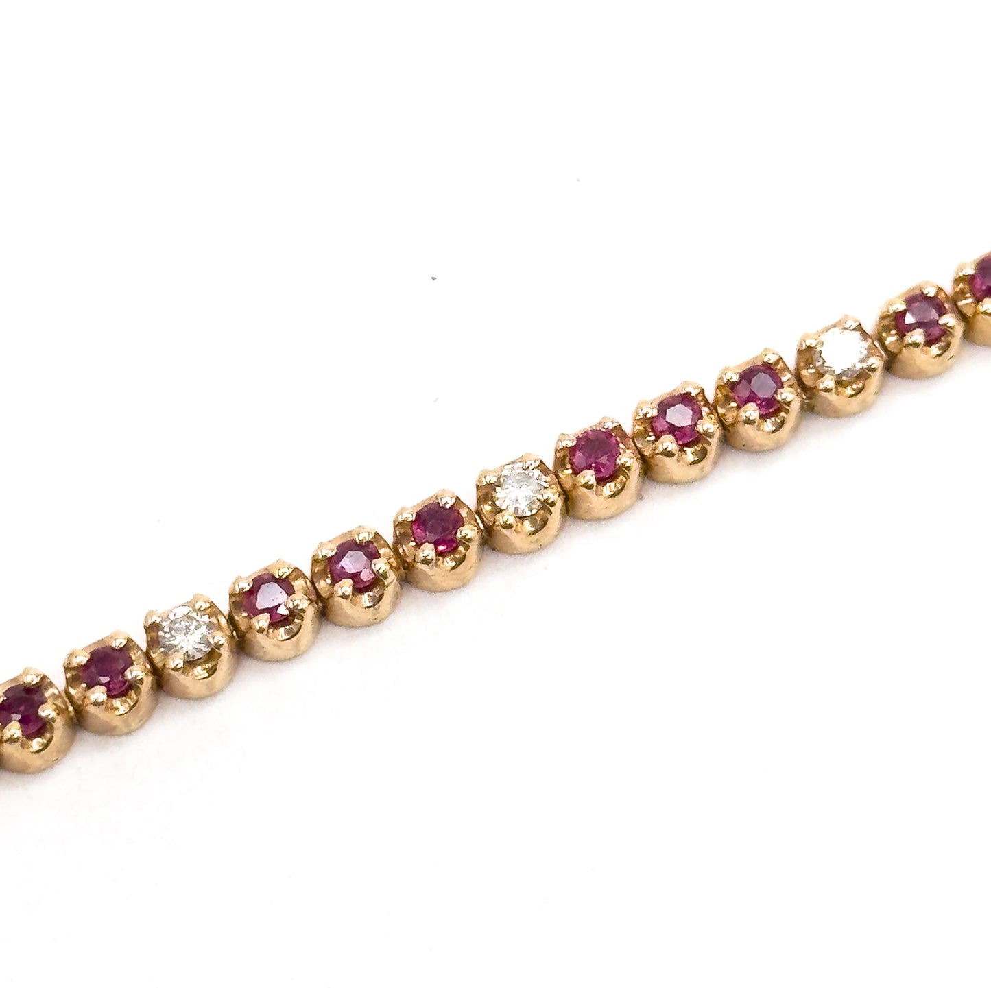 Vintage Tennis Bracelet w Ruby & Diamond in 14K Yellow Gold