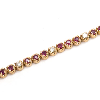 Vintage Tennis Bracelet w Ruby & Diamond in 14K Yellow Gold