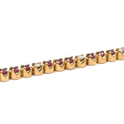 Vintage Tennis Bracelet w Ruby & Diamond in 14K Yellow Gold