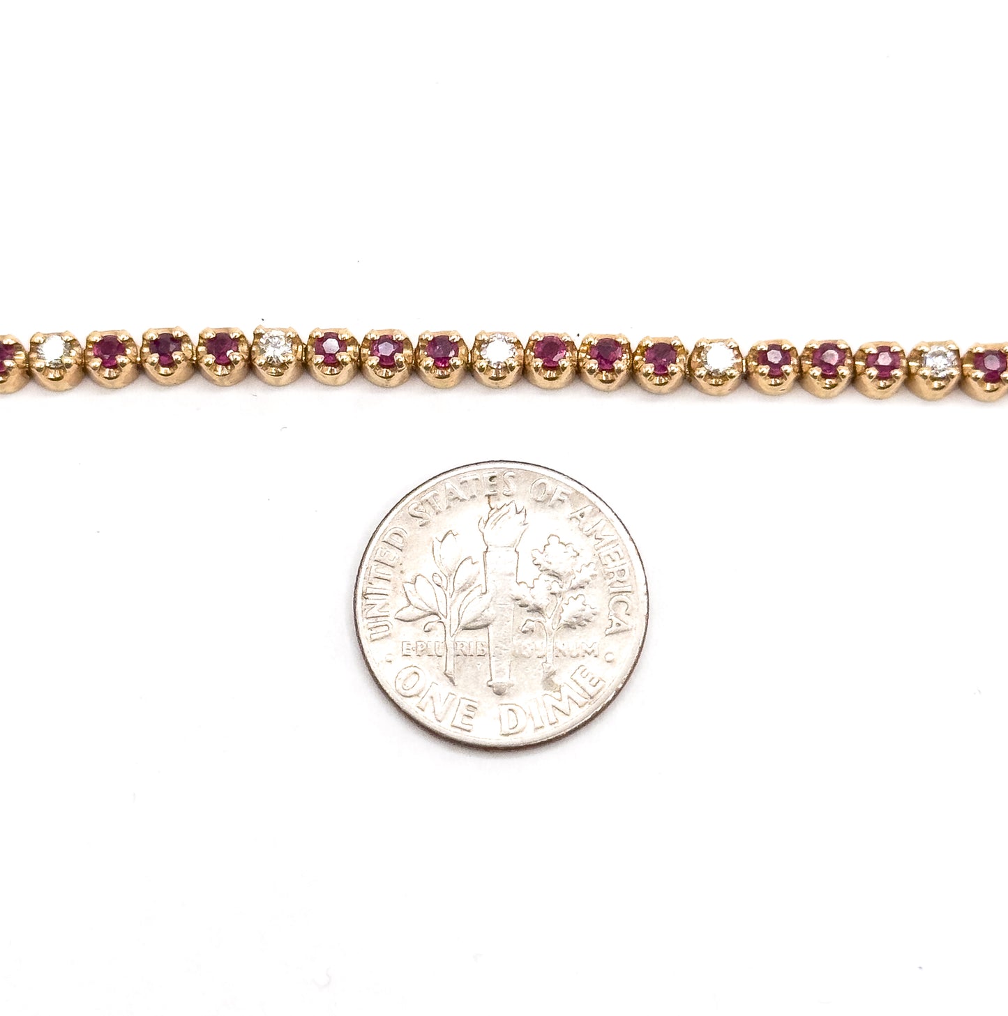 Vintage Tennis Bracelet w Ruby & Diamond in 14K Yellow Gold