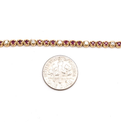 Vintage Tennis Bracelet w Ruby & Diamond in 14K Yellow Gold