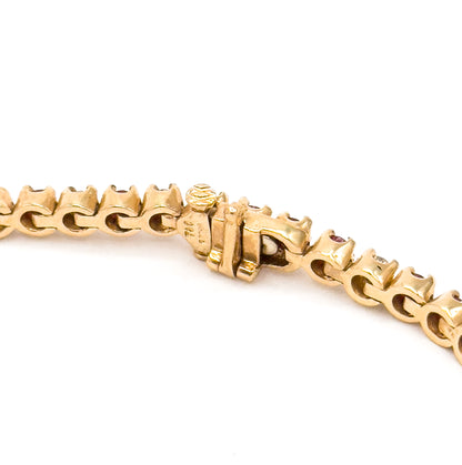 Vintage Tennis Bracelet w Ruby & Diamond in 14K Yellow Gold
