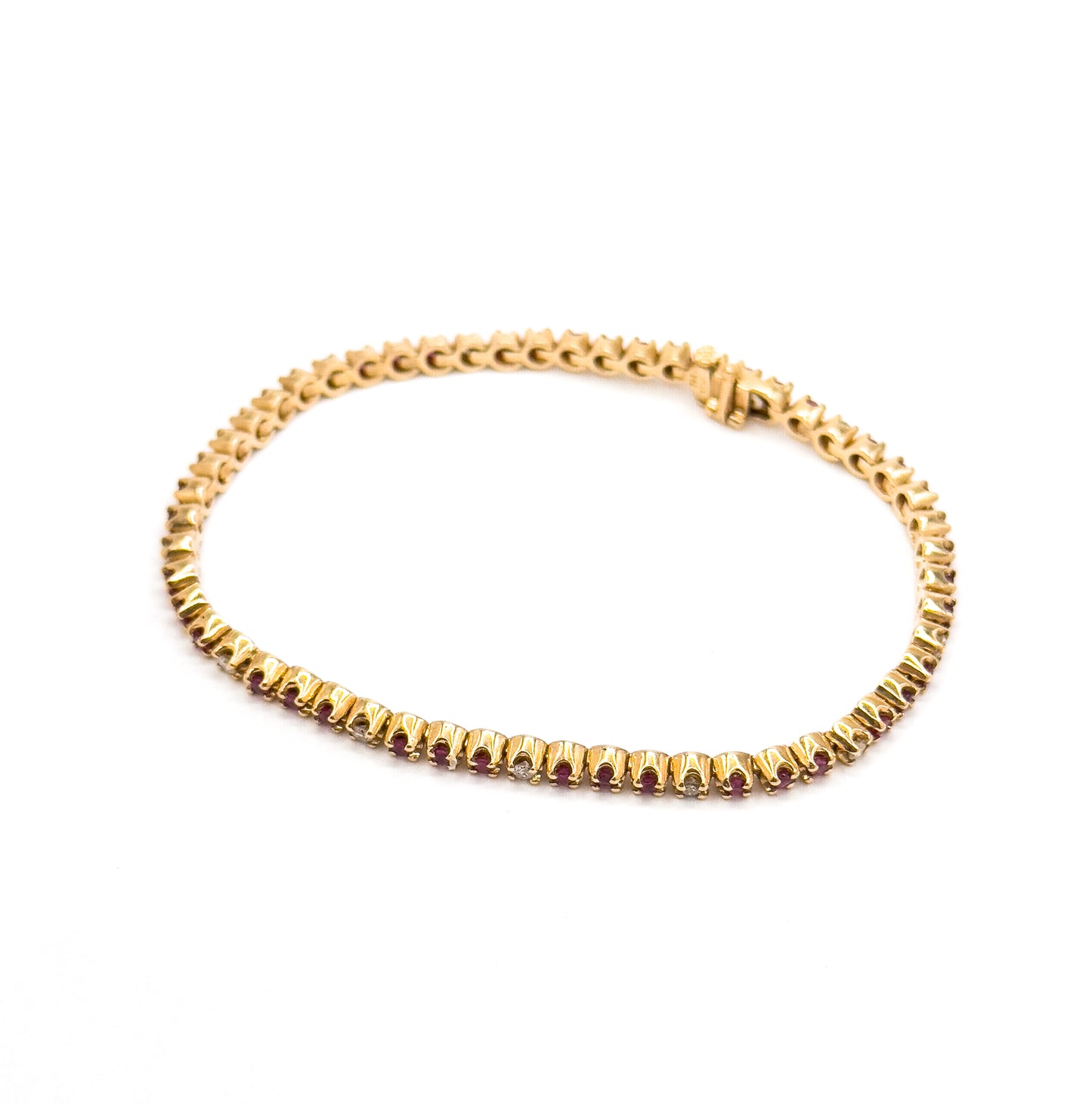 Vintage Tennis Bracelet w Ruby & Diamond in 14K Yellow Gold