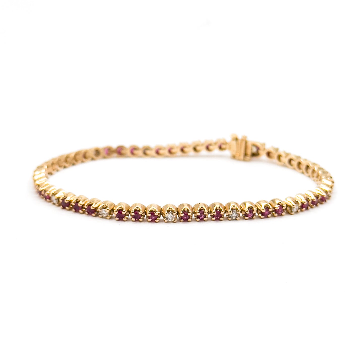 Vintage Tennis Bracelet w Ruby & Diamond in 14K Yellow Gold