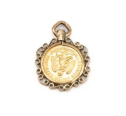 Vintage Gold Dos Pesos Coin in Bezel Pendant