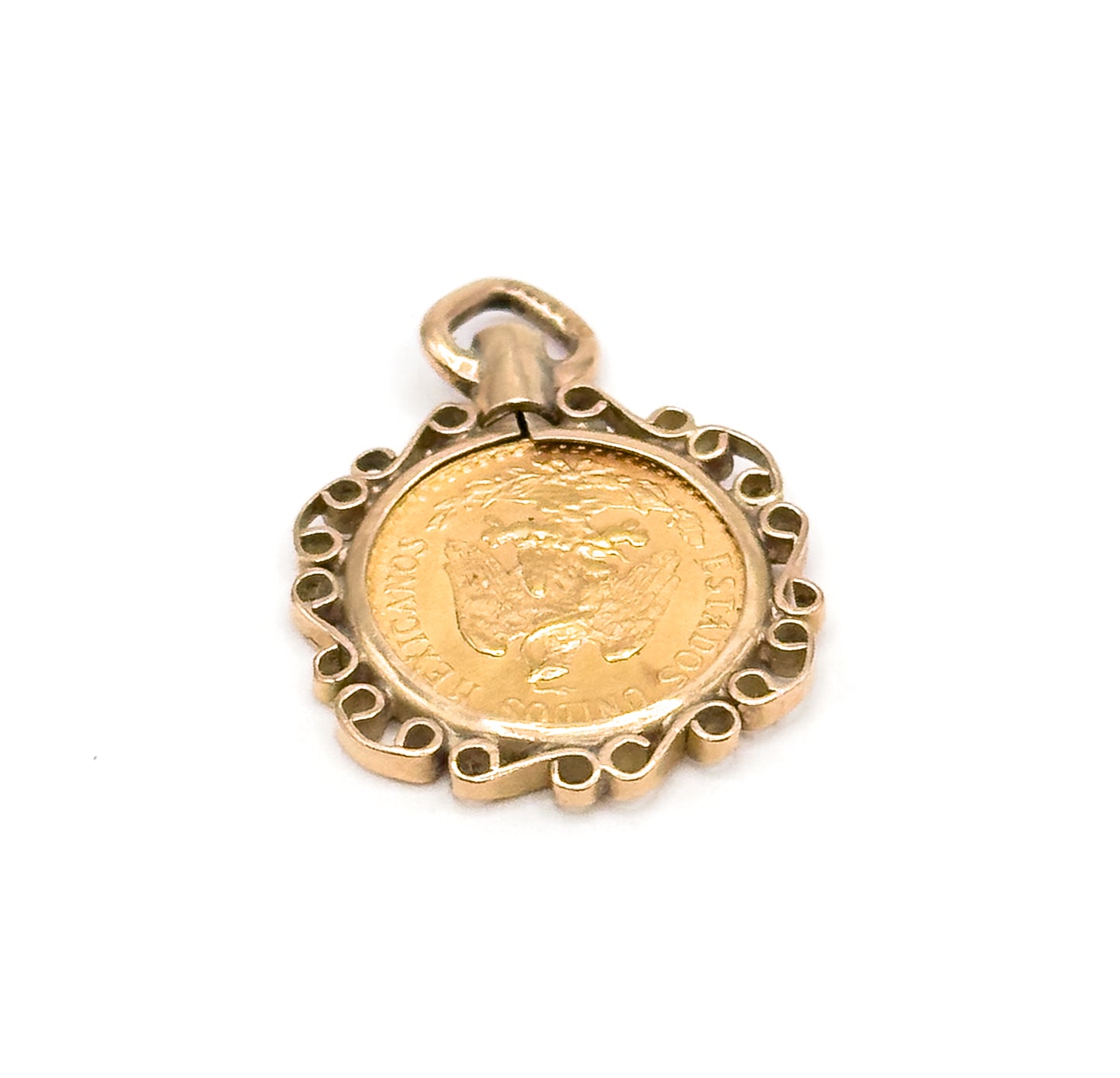 Vintage Gold Dos Pesos Coin in Bezel Pendant
