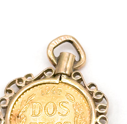 Vintage Gold Dos Pesos Coin in Bezel Pendant