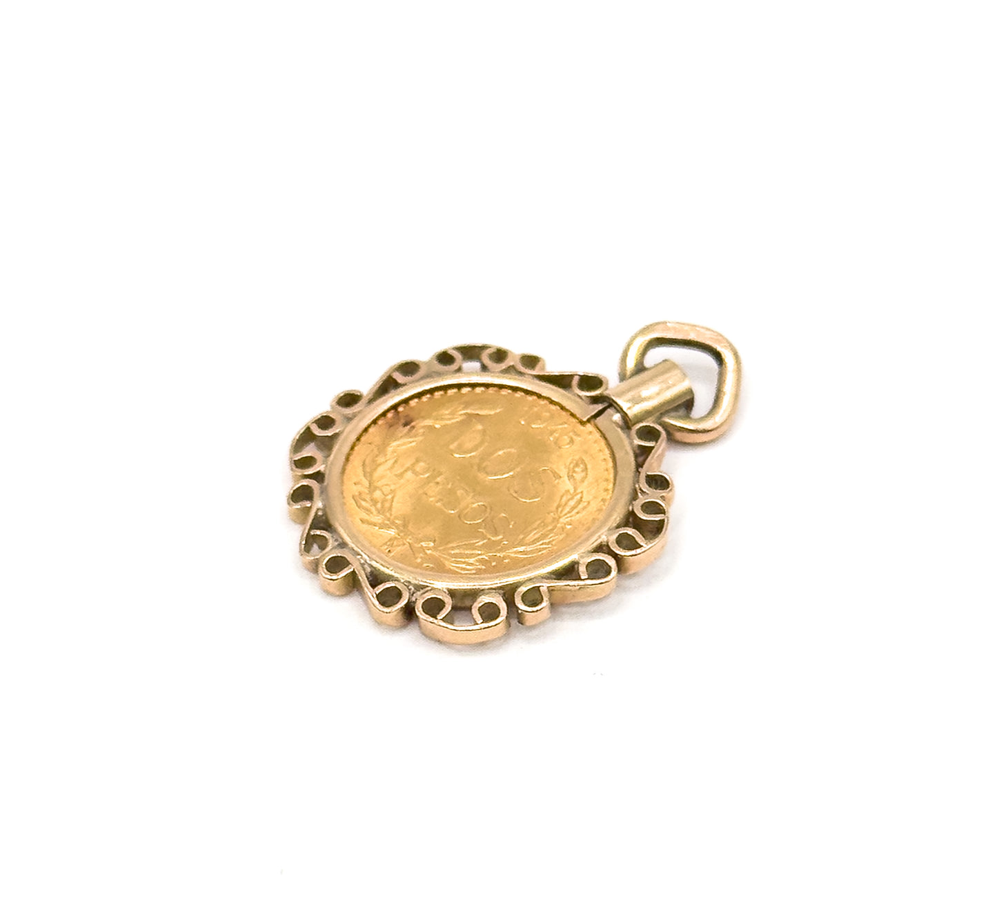 Vintage Gold Dos Pesos Coin in Bezel Pendant