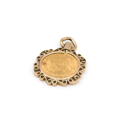 Vintage Gold Dos Pesos Coin in Bezel Pendant
