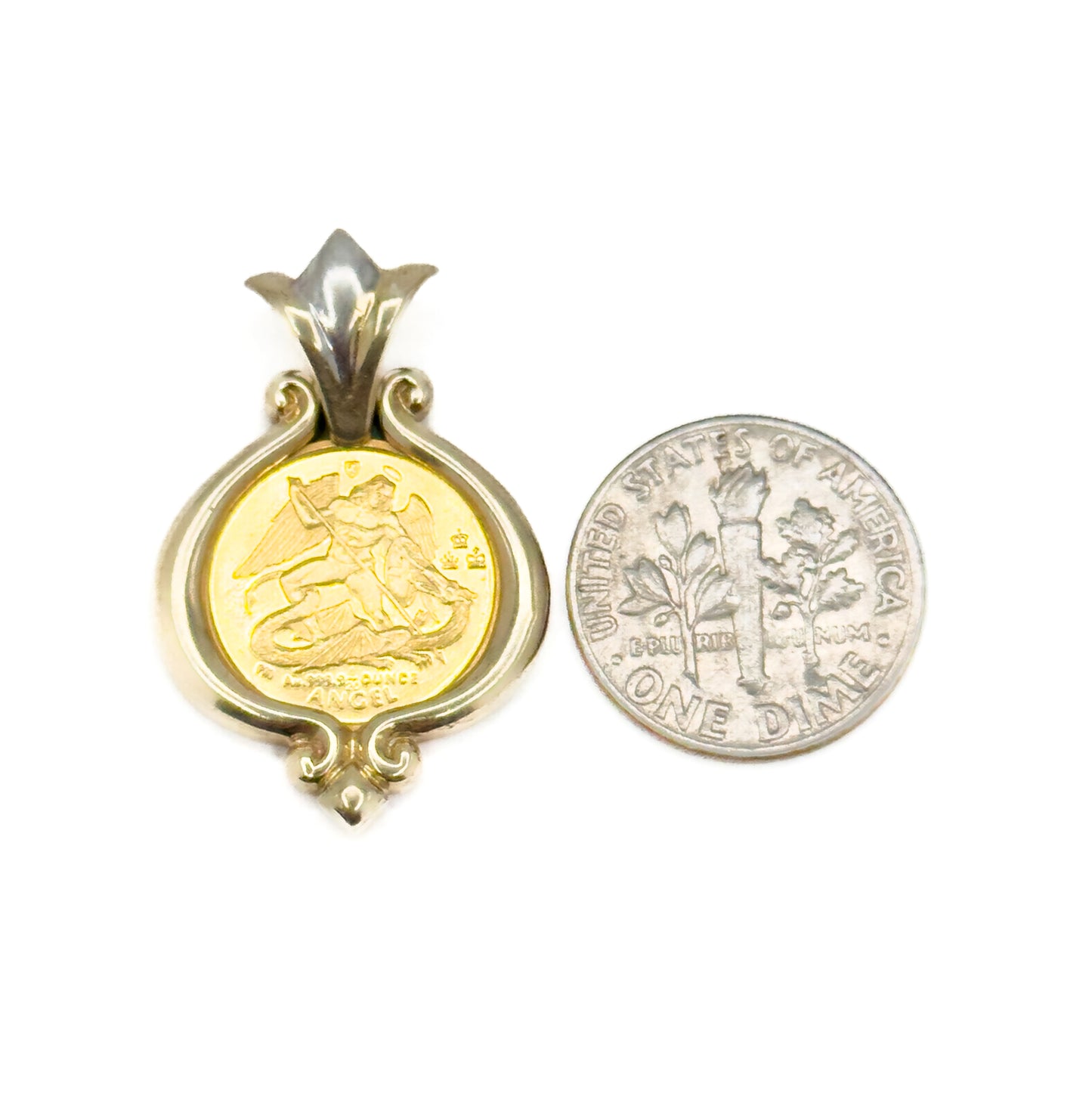 Isle of Man Angel Gold Coin Pendant, 1/20 oz .9999 Fine Gold in 14K Yellow Gold Bezel Pendant