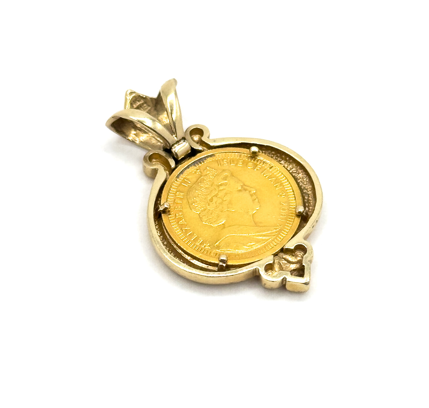 Isle of Man Angel Gold Coin Pendant, 1/20 oz .9999 Fine Gold in 14K Yellow Gold Bezel Pendant