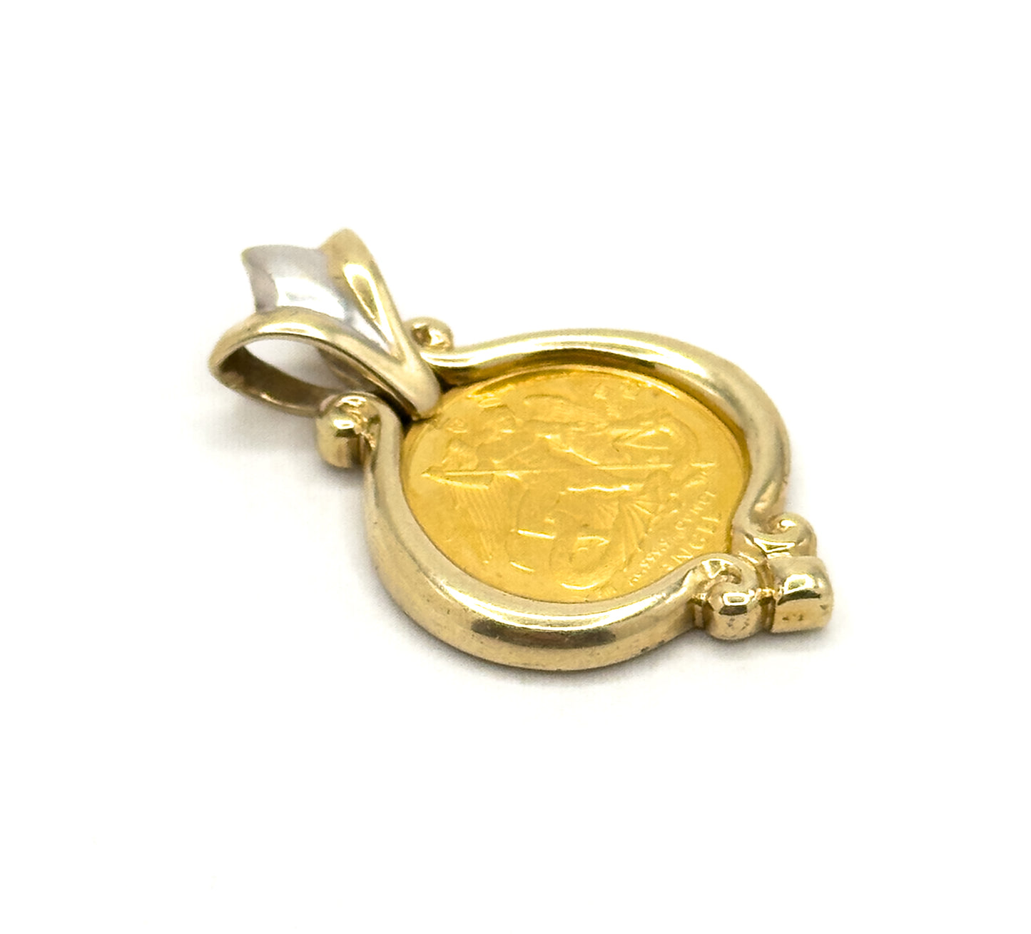 Isle of Man Angel Gold Coin Pendant, 1/20 oz .9999 Fine Gold in 14K Yellow Gold Bezel Pendant
