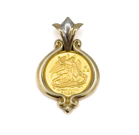 Isle of Man Angel Gold Coin Pendant, 1/20 oz .9999 Fine Gold in 14K Yellow Gold Bezel Pendant