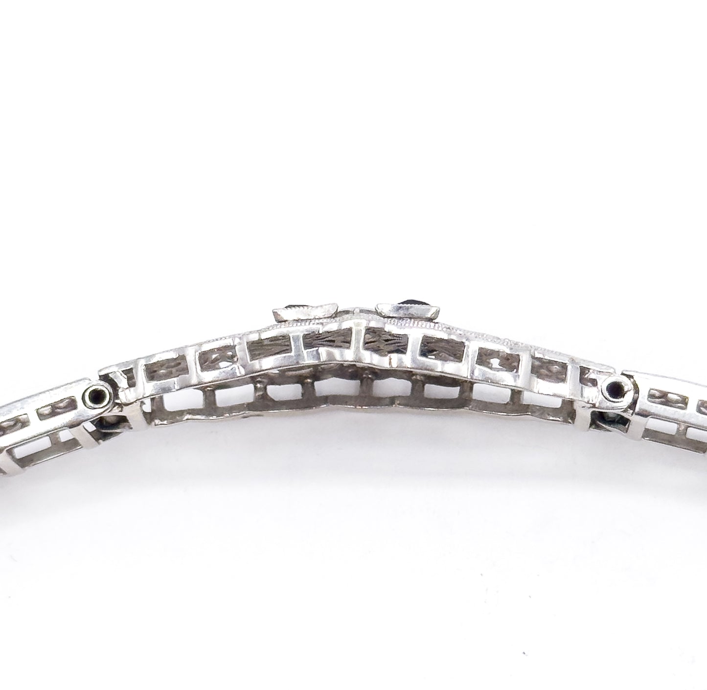 Art Deco Diamond & Blue Sapphire Filigree Bracelet in 10K White Gold