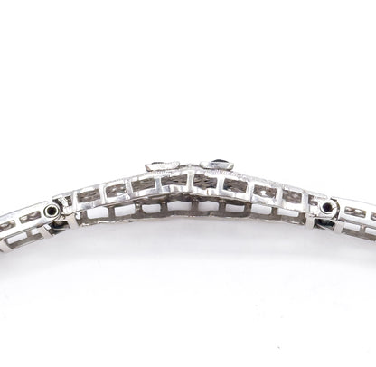 Art Deco Diamond & Blue Sapphire Filigree Bracelet in 10K White Gold