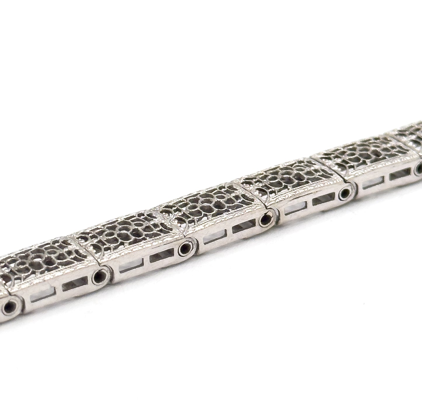Art Deco Diamond & Blue Sapphire Filigree Bracelet in 10K White Gold