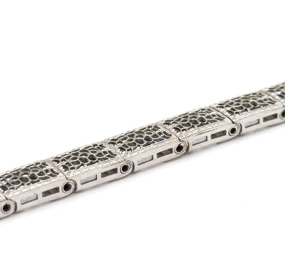 Art Deco Diamond & Blue Sapphire Filigree Bracelet in 10K White Gold