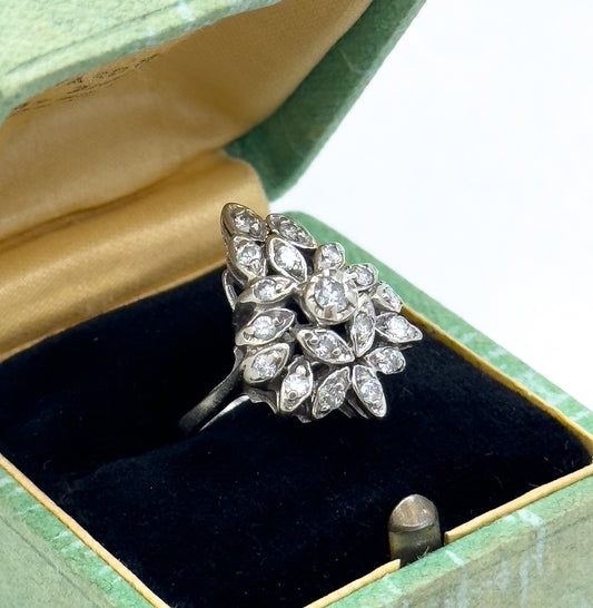 Vintage Diamond Cluster Ring in White Gold