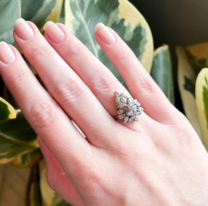 Vintage Diamond Cluster Ring in White Gold