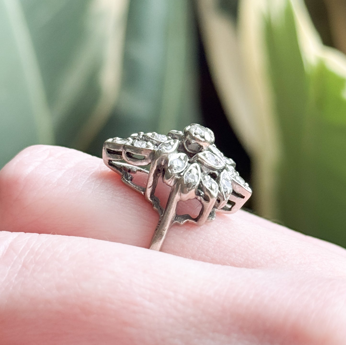 Vintage Diamond Cluster Ring in White Gold