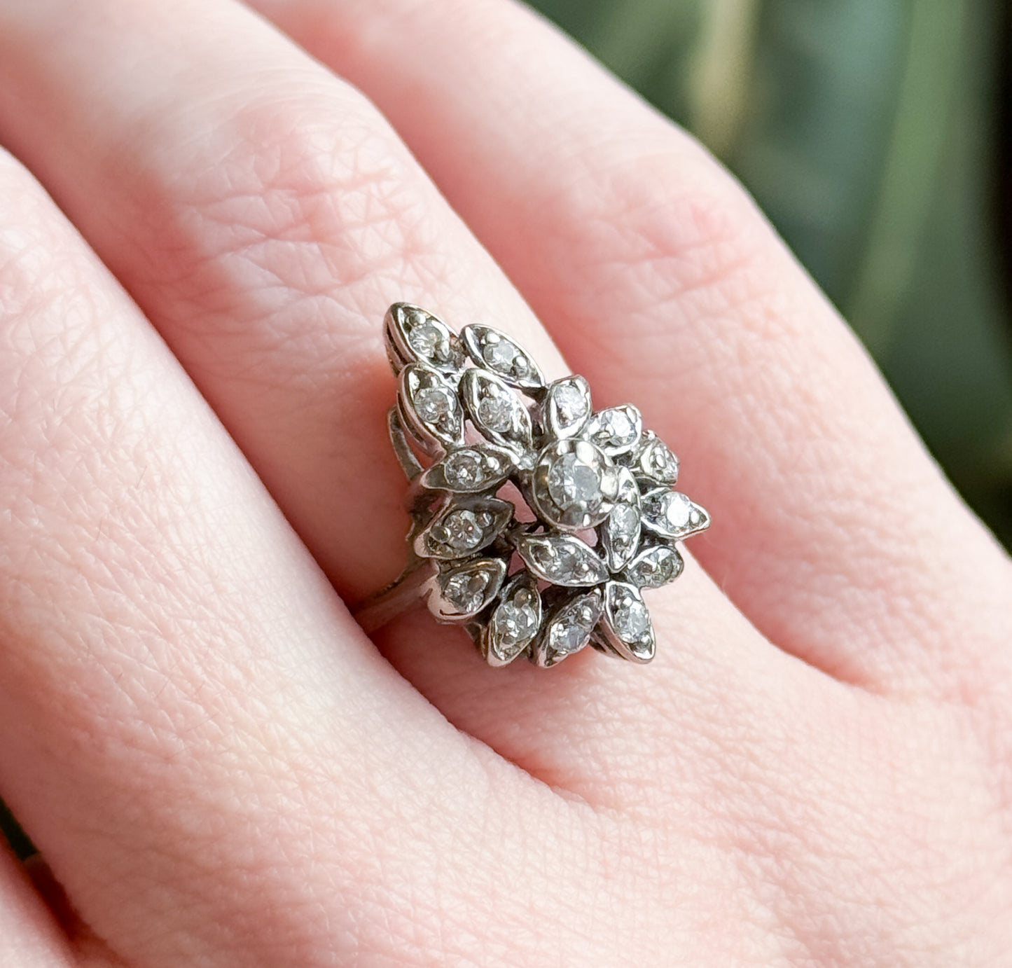 Vintage Diamond Cluster Ring in White Gold