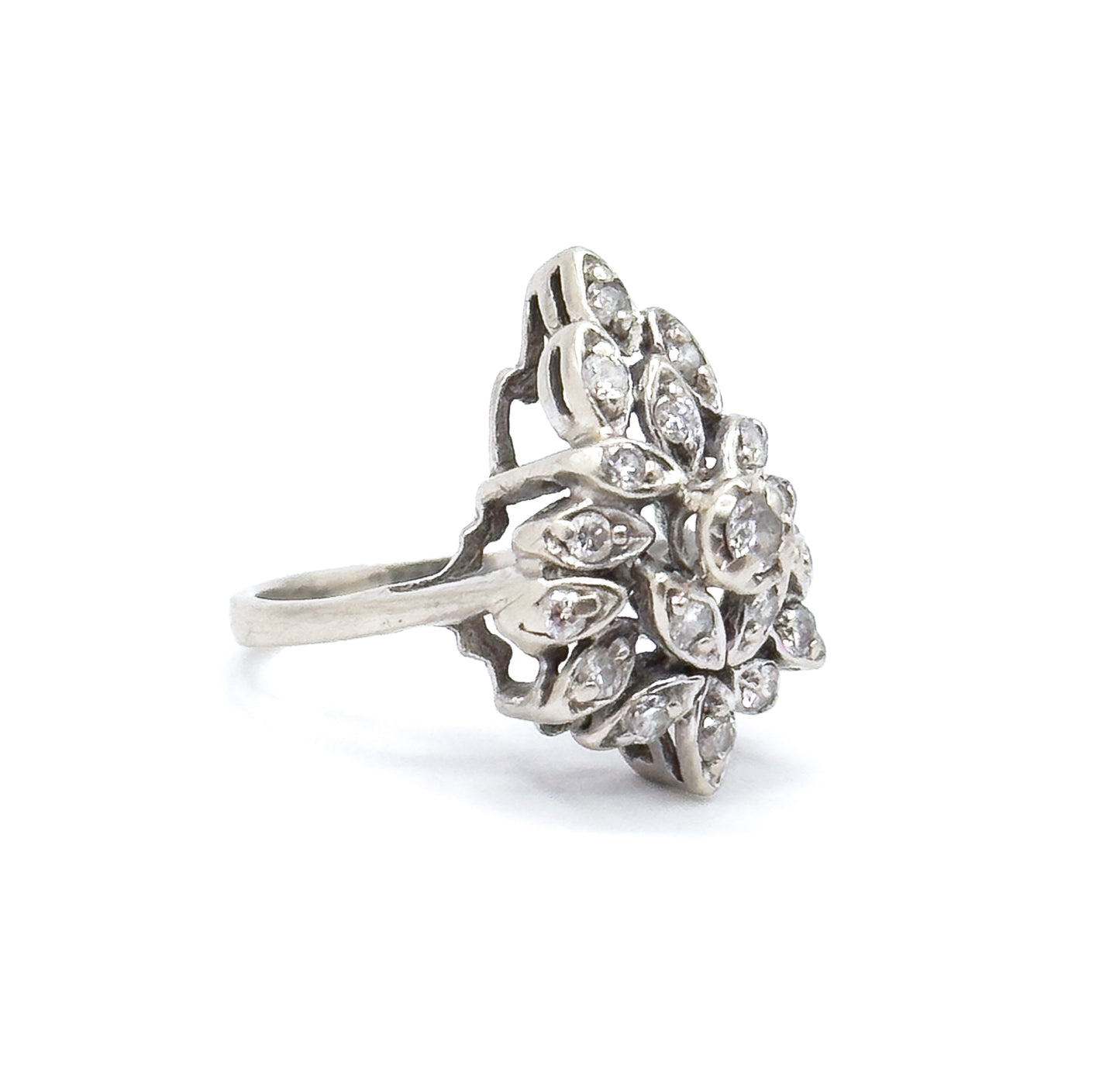 Vintage Diamond Cluster Ring in White Gold