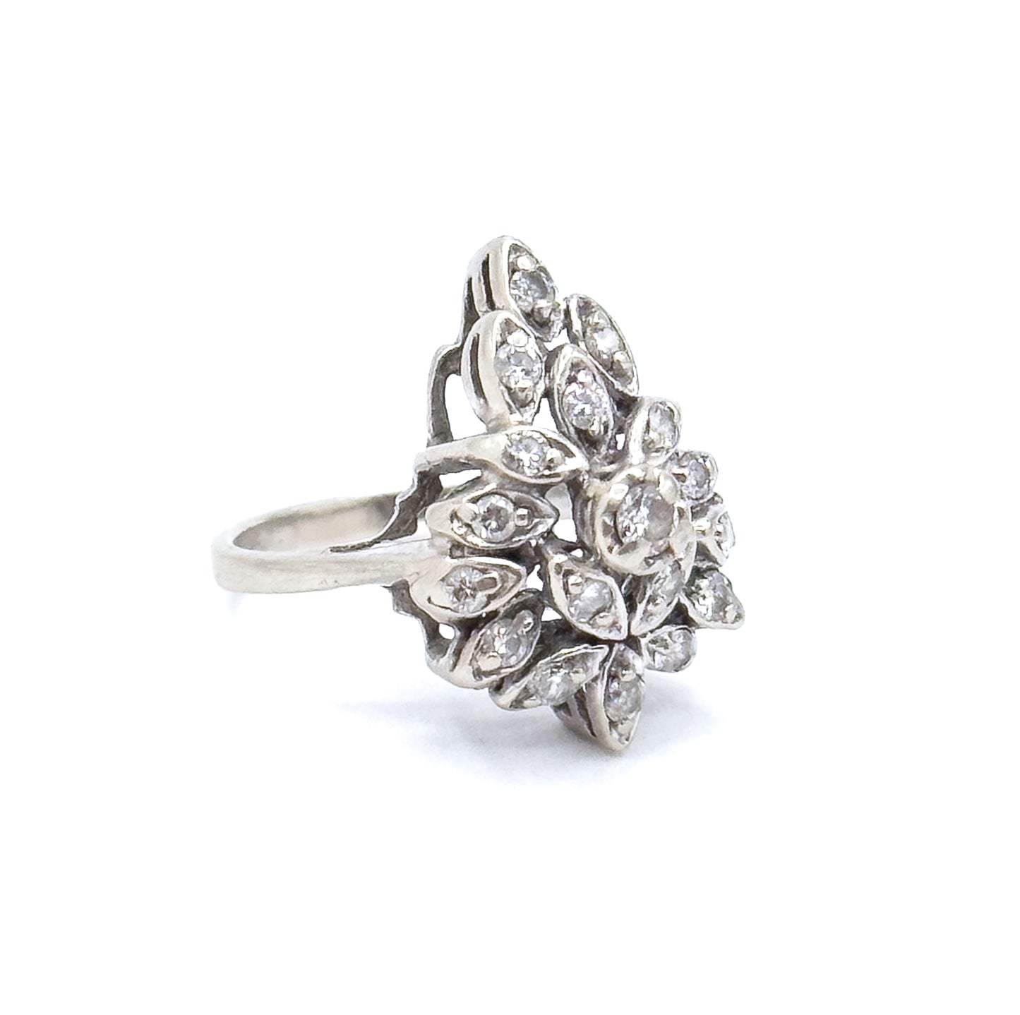 Vintage Diamond Cluster Ring in White Gold