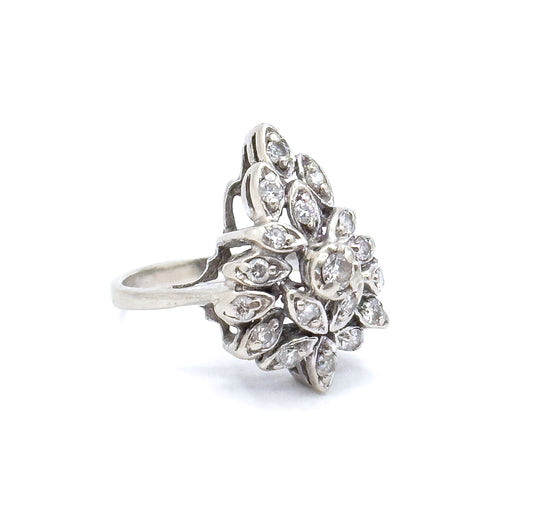 Vintage Diamond Cluster Ring in White Gold