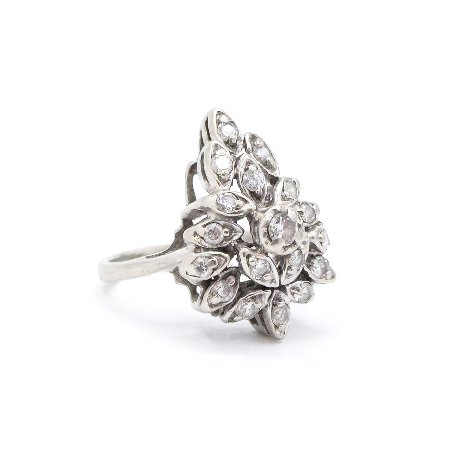 Vintage Diamond Cluster Ring in White Gold