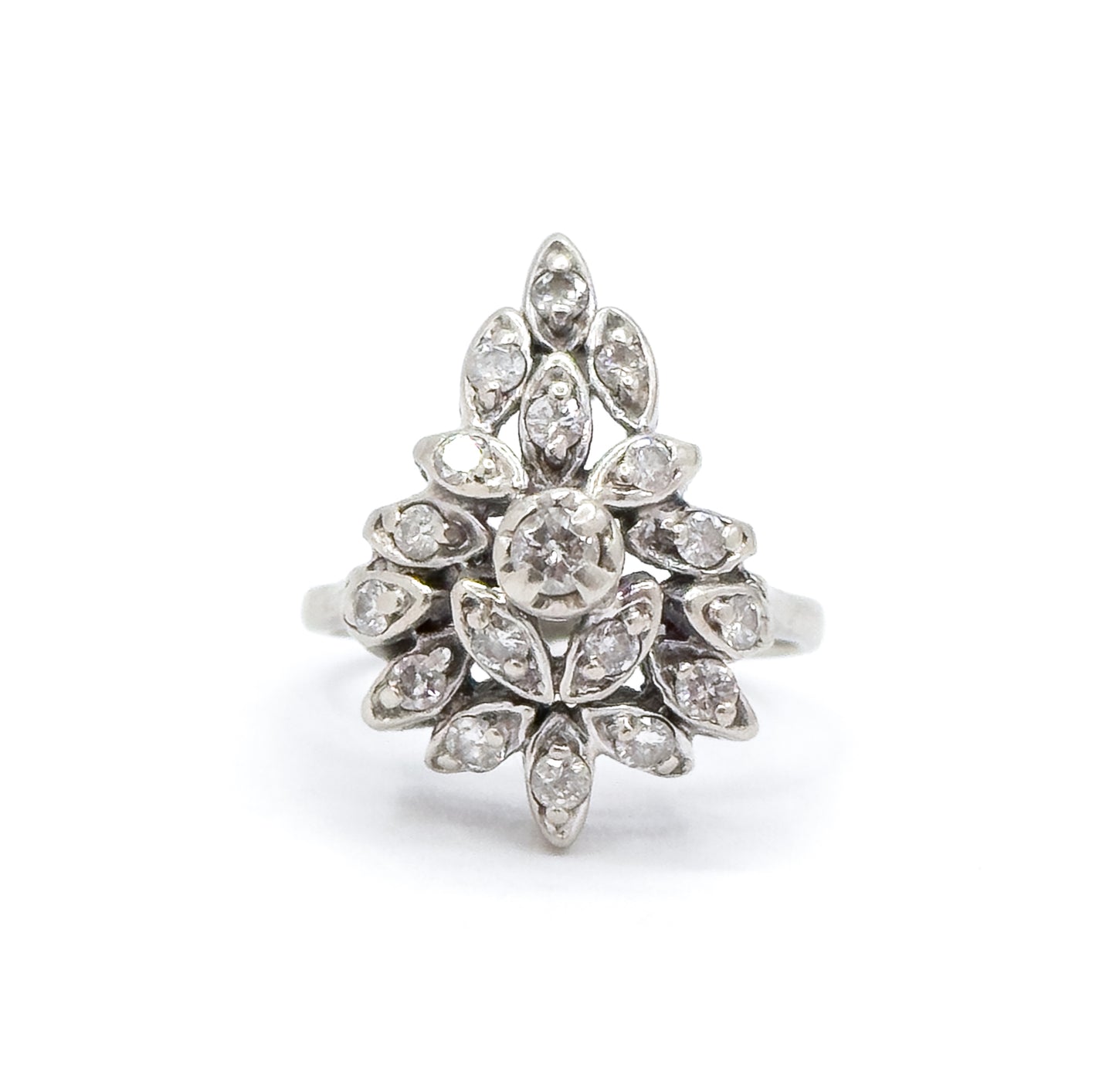Vintage Diamond Cluster Ring in White Gold