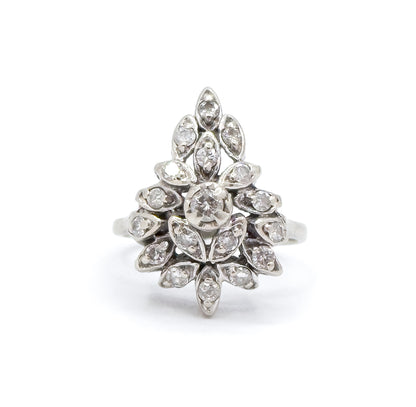 Vintage Diamond Cluster Ring in White Gold