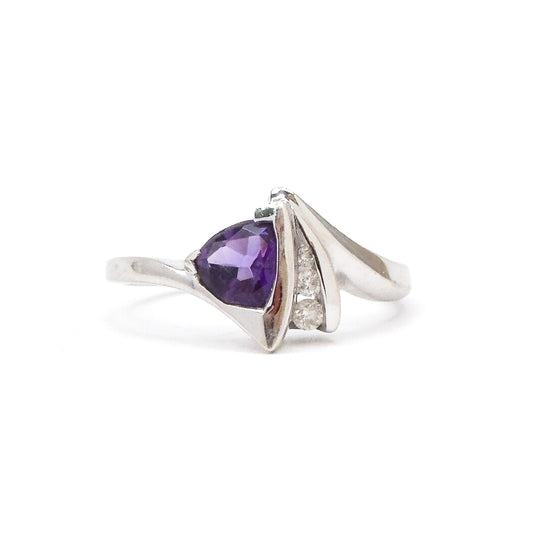 Vintage Amethyst & Diamond RIng in 14K White Gold