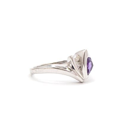 Vintage Amethyst & Diamond RIng in 14K White Gold