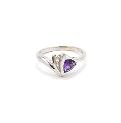 Vintage Amethyst & Diamond RIng in 14K White Gold