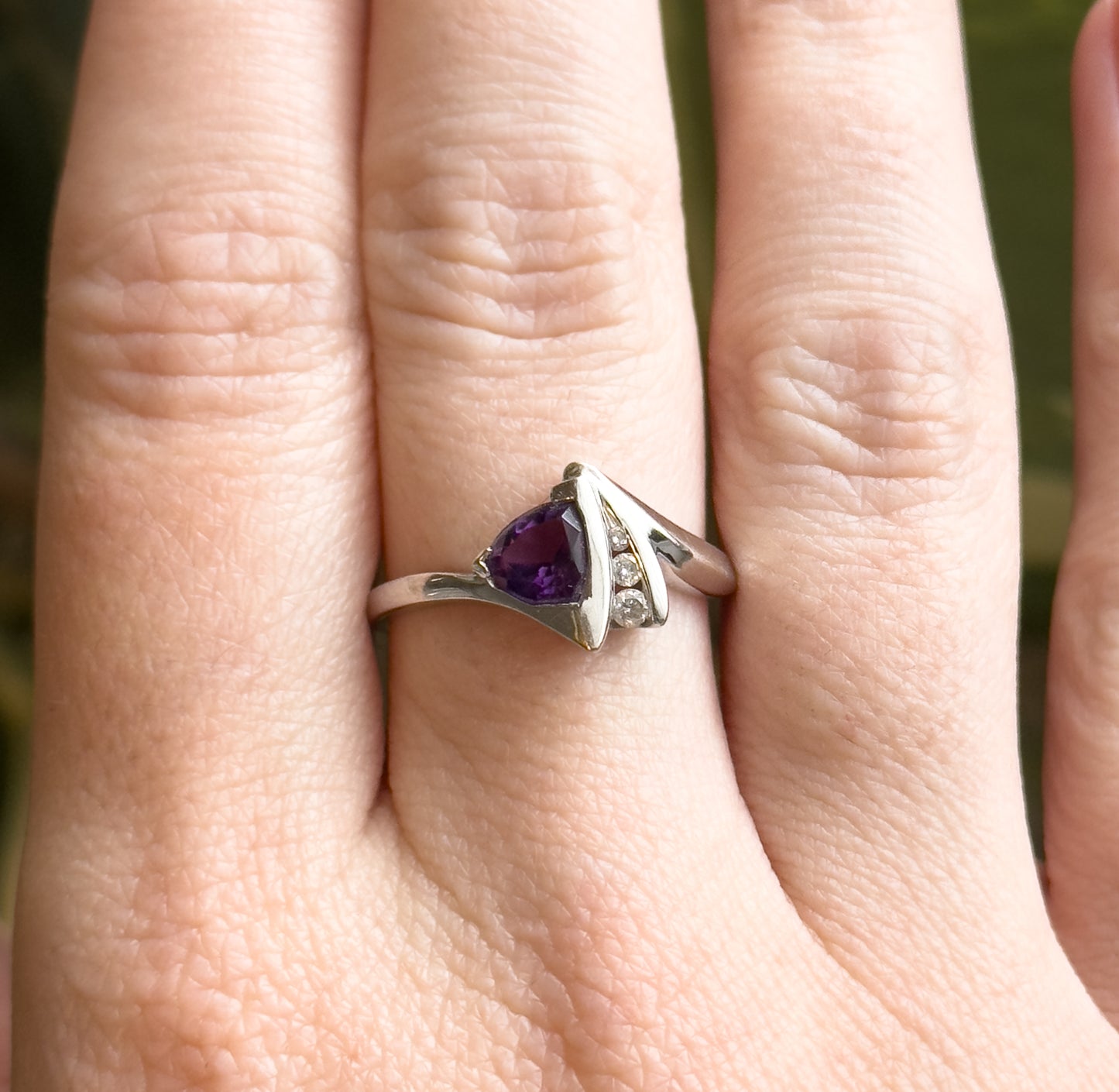 Vintage Amethyst & Diamond RIng in 14K White Gold
