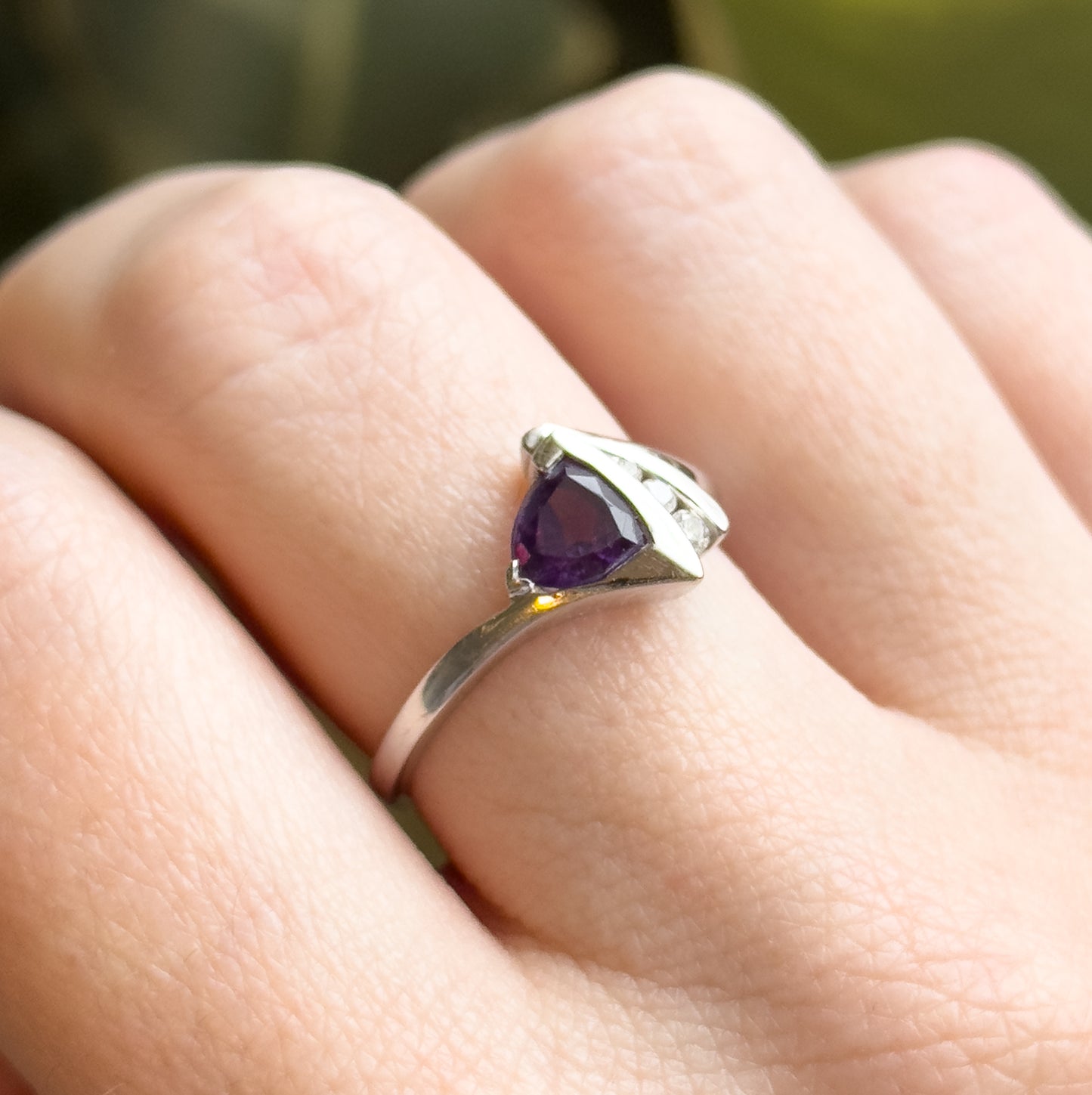 Vintage Amethyst & Diamond RIng in 14K White Gold