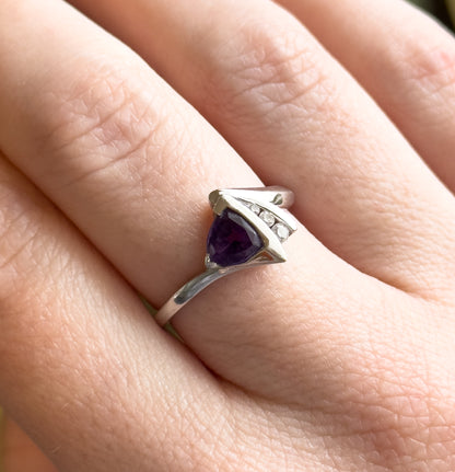 Vintage Amethyst & Diamond RIng in 14K White Gold