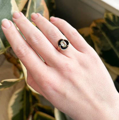 Vintage Pastel Green Spinel Ring with Darkened details in 10K