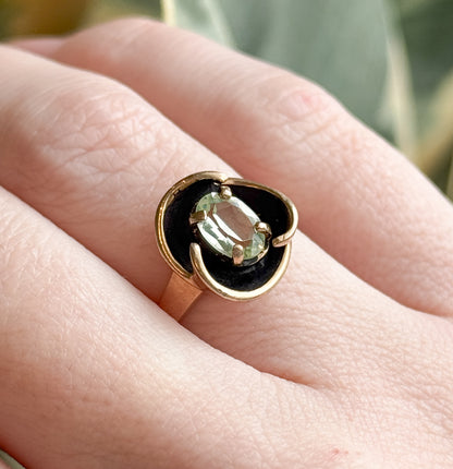 Vintage Pastel Green Spinel Ring with Darkened details in 10K